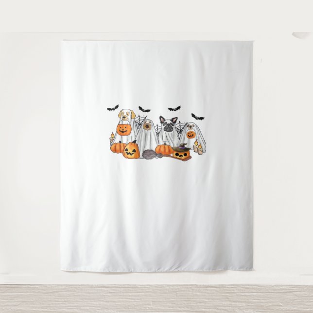 Dogs in Ghost Costumes Halloween Classic T-Shirt Tapestry (Front)