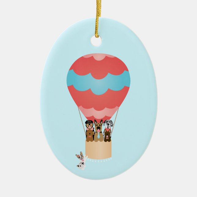 Dogs In Hot Air Balloon Ceramic Tree Decoration (Front)