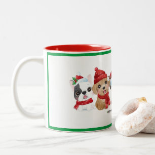 Dogs in Santa Hats Animals Puppies Modern Holiday Two-Tone Coffee Mug