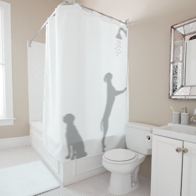 Dogs In Shower Behind Silhouette Shadow Funny Fun Curtain (In Situ)