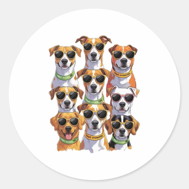 Dogs in sunglasses Paws Hydrated Classic Round Sticker (Front)