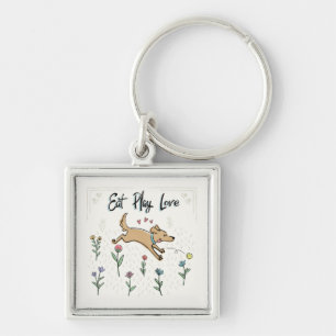 Dogs in the Garden II Eat Play Love Key Ring