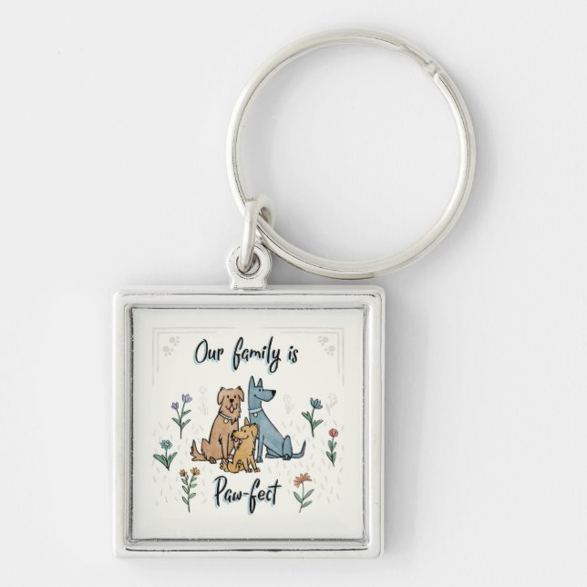 Dogs in the Garden IV | Our Family Is Paw-fect Key Ring (Front)