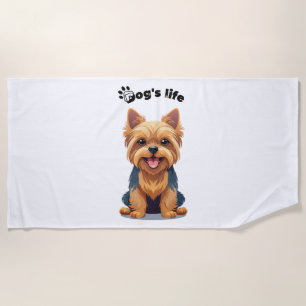 Dog's Life Fun Yorkshire Terrier Illustration Beach Towel