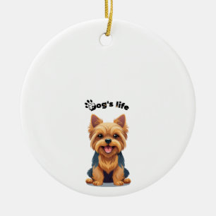 Dog's Life Fun Yorkshire Terrier Illustration Ceramic Tree Decoration
