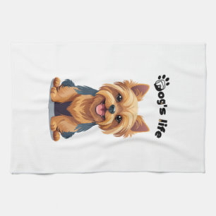 Dog's Life Fun Yorkshire Terrier Illustration Tea Towel