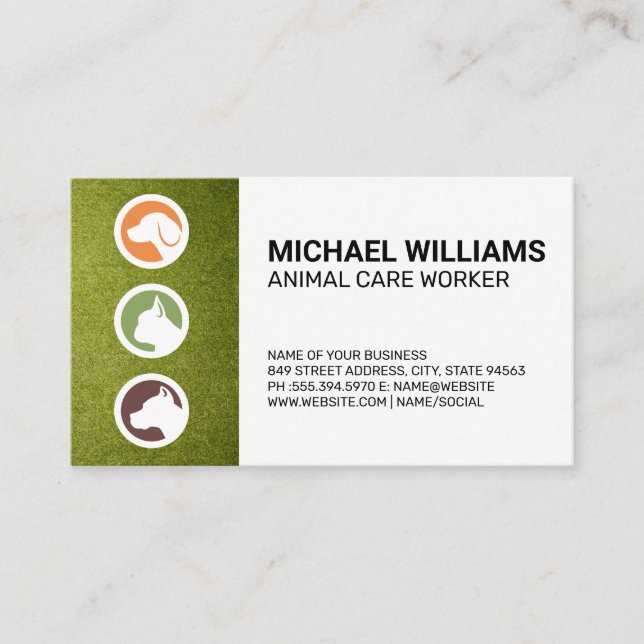 Dogs Logo | Turf | Animal Service Business Card (Front)
