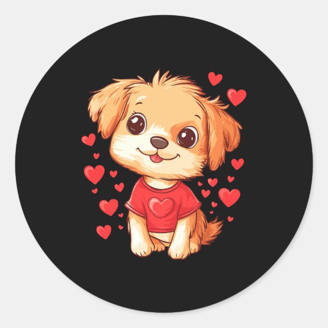 Dogs Lover Heart Girls Puppy Valentine’s Day Women Classic Round Sticker (Front)