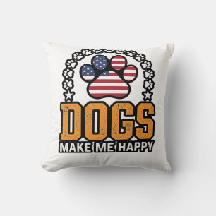 Dogs Make Me Happy Patriotic Paw Vintage Shirt Des Cushion