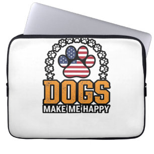 Dogs Make Me Happy Patriotic Paw Vintage Shirt Des Laptop Sleeve