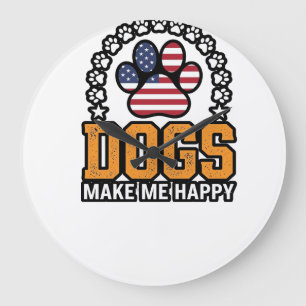 Dogs Make Me Happy Patriotic Paw Vintage Shirt Des Large Clock