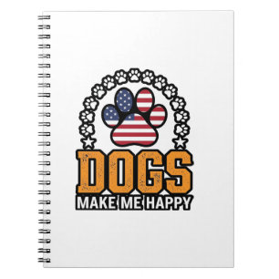 Dogs Make Me Happy Patriotic Paw Vintage Shirt Des Notebook