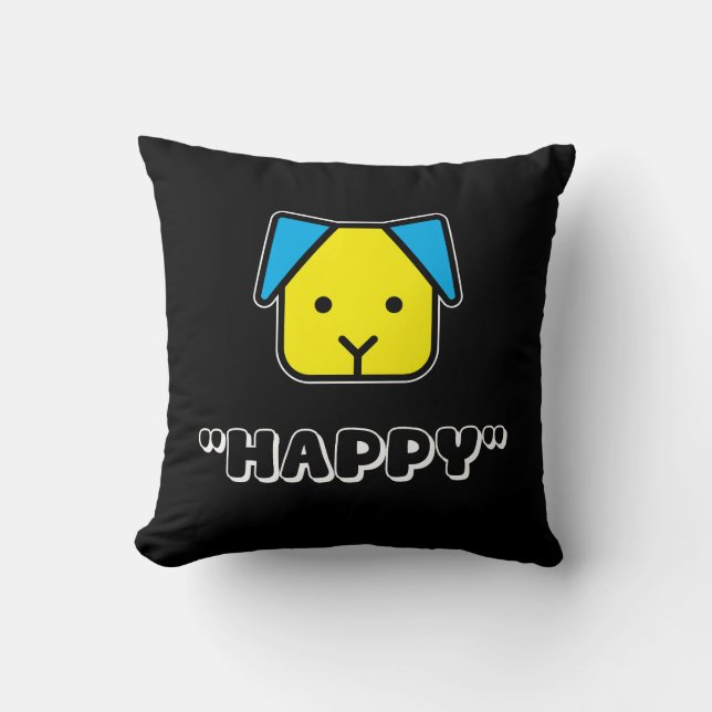 “Dogs Make Us Happy – Cute Dog Face Design Cushion (Front)