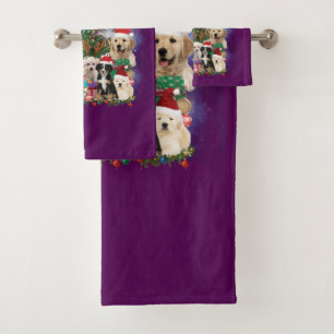 dogs Merry christmas Light Bath Towel Set