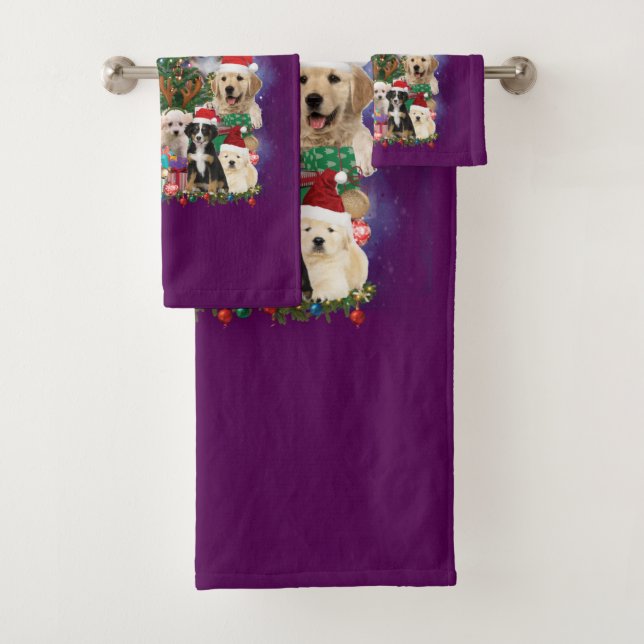 dogs Merry christmas Light Bath Towel Set (Insitu)