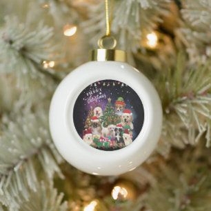 dogs Merry christmas Light Ceramic Ball Christmas Ornament