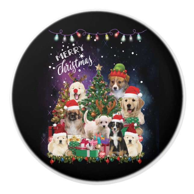 dogs Merry christmas Light Ceramic Knob (Front)