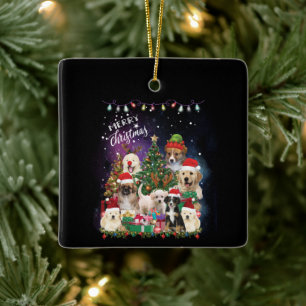 dogs Merry christmas Light Ceramic Ornament