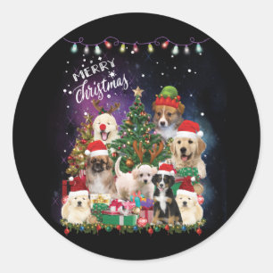 Dogs Merry Christmas Light Classic Round Sticker