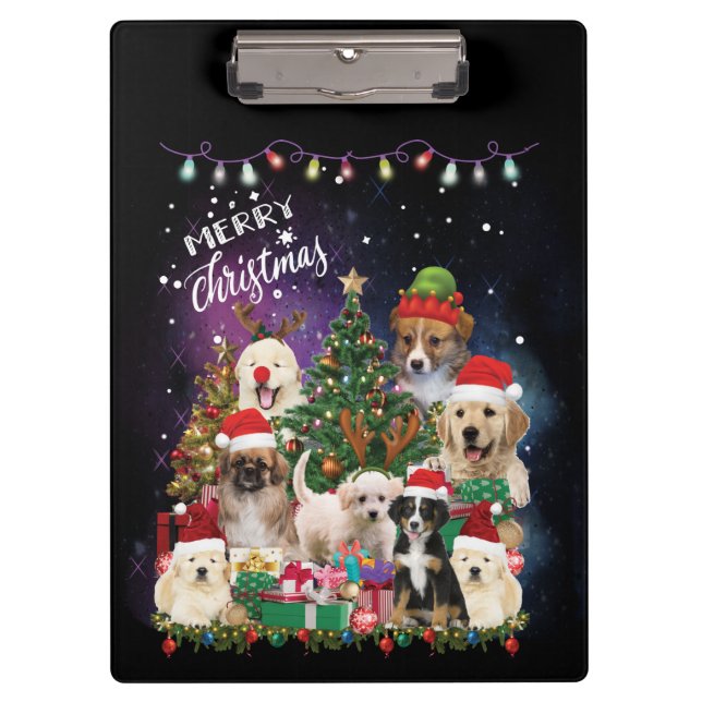 Dogs Merry Christmas Light Clipboard (Front)