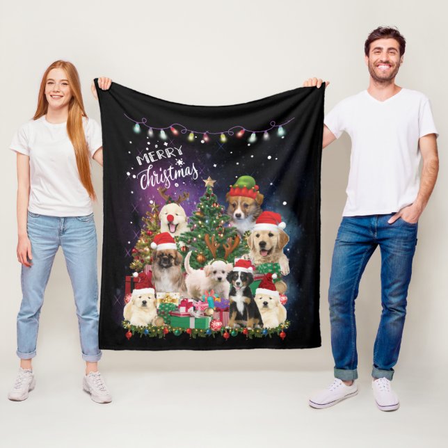 dogs Merry christmas Light Fleece Blanket (In Situ)