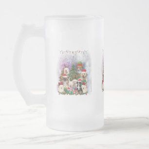 dogs Merry christmas Light Frosted Glass Beer Mug