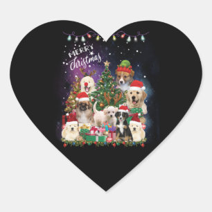 Dogs Merry Christmas Light Heart Sticker