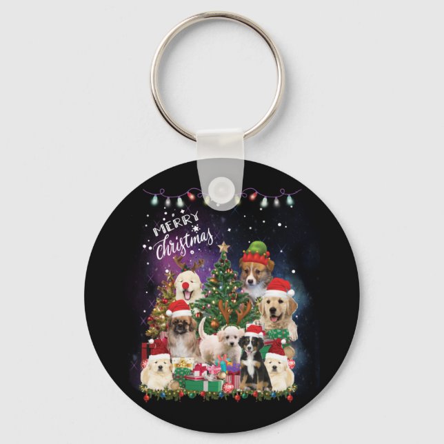Dogs Merry Christmas Light Key Ring (Front)