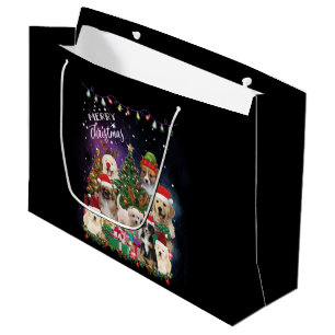 Dogs Merry Christmas Light Large Gift Bag
