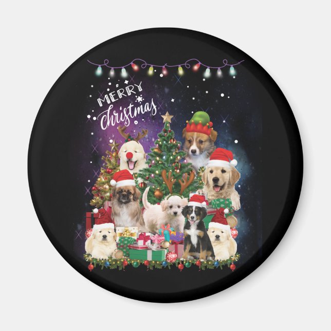 dogs Merry christmas Light Magnet (Front)
