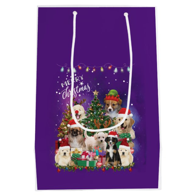 Dogs Merry Christmas Light Medium Gift Bag (Back)