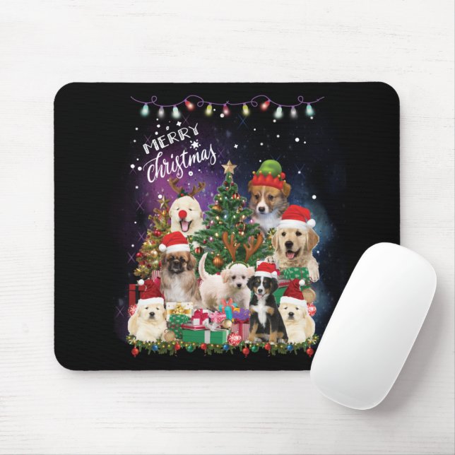 Dogs Merry Christmas Light Mouse Mat (With Mouse)