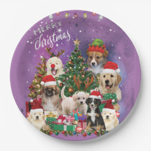dogs Merry christmas Light Paper Plate