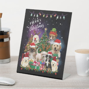 dogs Merry christmas Light Pedestal Sign