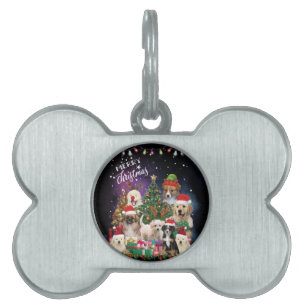 dogs Merry christmas Light Pet ID Tag