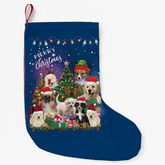 dogs Merry christmas Light Small Christmas Stocking (Front)