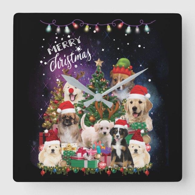 dogs Merry christmas Light Square Wall Clock (Front)