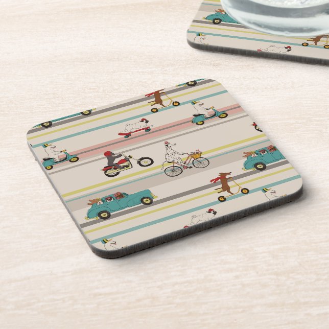 Dogs Moving in Vehicles Pattern Coaster (Left Side)