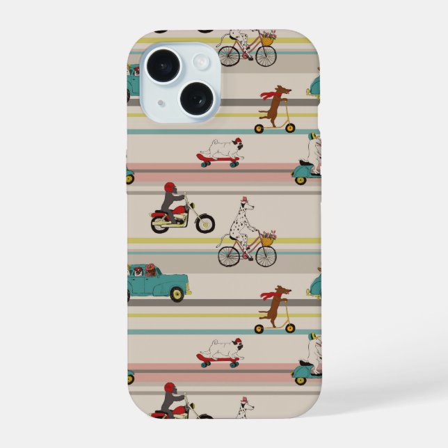 Dogs Moving in Vehicles Pattern iPhone 15 Case (Back)