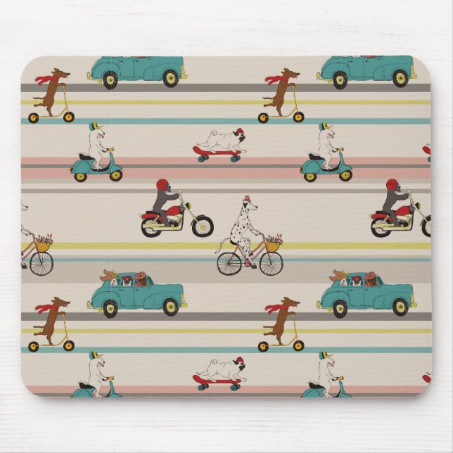 Dogs Moving in Vehicles Pattern Mouse Mat (Front)