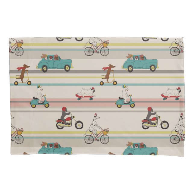 Dogs Moving in Vehicles Pattern Pillowcase (Front-Left)