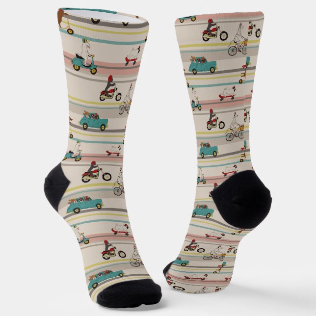 Dogs Moving in Vehicles Pattern Socks (Angled)