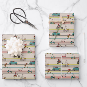 Dogs Moving in Vehicles Pattern Wrapping Paper Sheet
