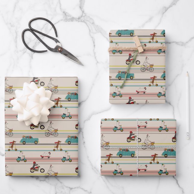 Dogs Moving in Vehicles Pattern Wrapping Paper Sheet (Front)