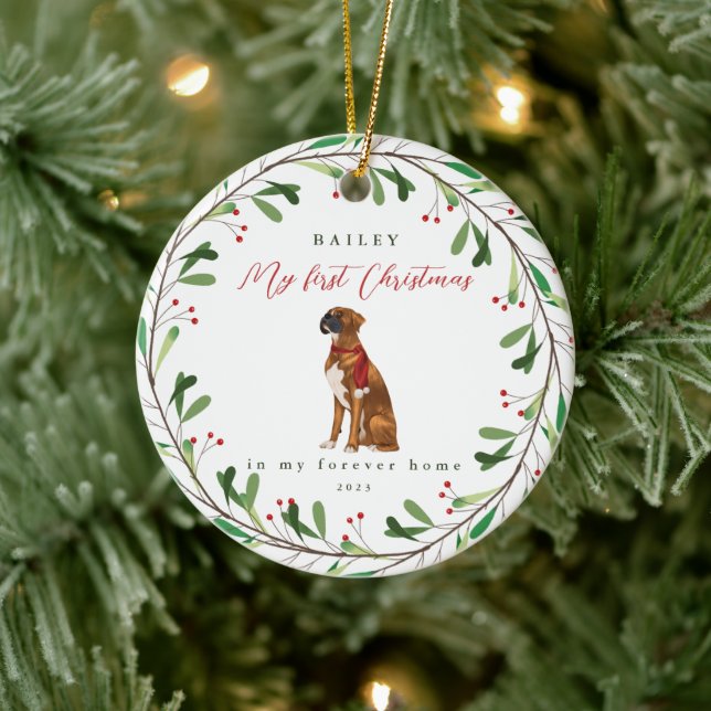 Dog's My First Christmas with Name Boxer Ceramic Tree Decoration (Tree)