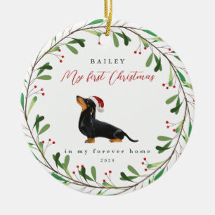 Dog's My First Christmas with Name Dachshund Ceramic Tree Decoration