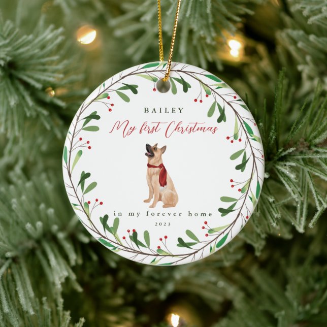 Dog's My First Christmas with Name German Shepherd Ceramic Tree Decoration (Tree)