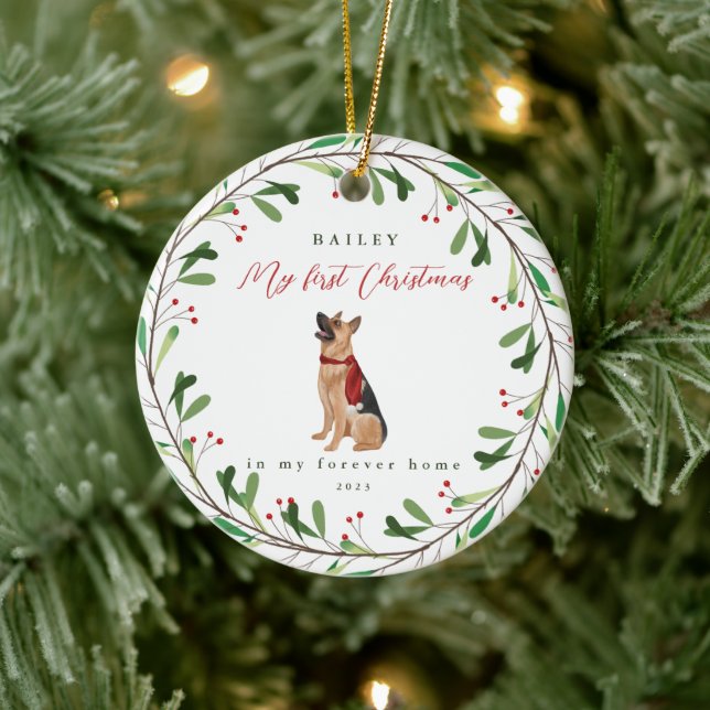 Dog's My First Christmas with Name German Shepherd Ceramic Tree Decoration (Tree)