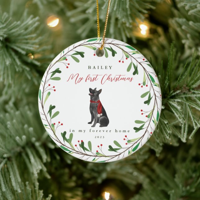 Dog's My First Christmas with Name German Shepherd Ceramic Tree Decoration (Tree)