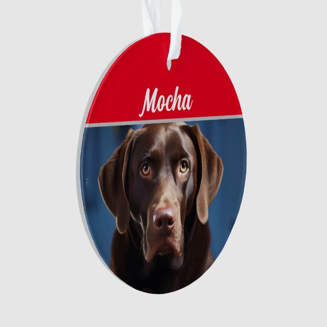 Dog's Name Chocolate Labrador Dog Photo Christmas Ornament (Front)